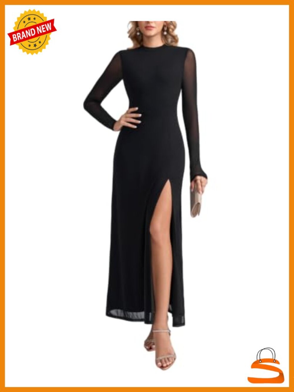 Women Long Sleeve High Slit Floral Maxi Dress Formal Wedding Guest